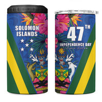 Solomon Islands Independence Day 4 in 1 Can Cooler Tumbler Coat Of Arms With Tropical Flowers
