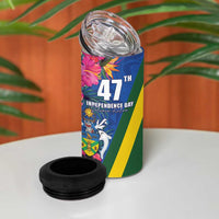 Solomon Islands Independence Day 4 in 1 Can Cooler Tumbler Coat Of Arms With Tropical Flowers
