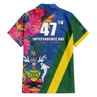 Solomon Islands Independence Day Family Matching Off The Shoulder Long Sleeve Dress and Hawaiian Shirt Coat Of Arms With Tropical Flowers