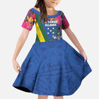 Solomon Islands Independence Day Family Matching Off Shoulder Maxi Dress and Hawaiian Shirt Coat Of Arms With Tropical Flowers