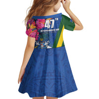 Solomon Islands Independence Day Family Matching Off Shoulder Short Dress and Hawaiian Shirt Coat Of Arms With Tropical Flowers