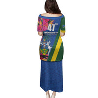 Solomon Islands Independence Day Family Matching Puletasi and Hawaiian Shirt Coat Of Arms With Tropical Flowers