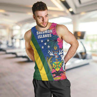 Solomon Islands Independence Day Men Tank Top Coat Of Arms With Tropical Flowers