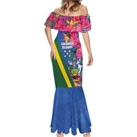 Solomon Islands Independence Day Mermaid Dress Coat Of Arms With Tropical Flowers
