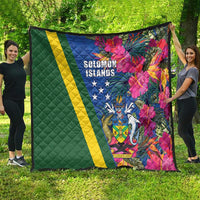 Solomon Islands Independence Day Quilt Coat Of Arms With Tropical Flowers