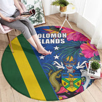 Solomon Islands Independence Day Round Carpet Coat Of Arms With Tropical Flowers