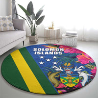 Solomon Islands Independence Day Round Carpet Coat Of Arms With Tropical Flowers