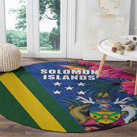 Solomon Islands Independence Day Round Carpet Coat Of Arms With Tropical Flowers