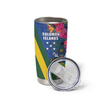 Solomon Islands Independence Day Tumbler Cup Coat Of Arms With Tropical Flowers