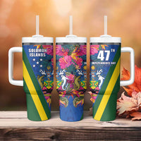 Solomon Islands Independence Day Tumbler With Handle Coat Of Arms With Tropical Flowers
