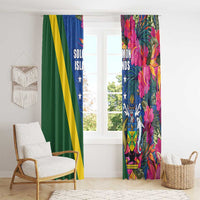 Solomon Islands Independence Day Window Curtain Coat Of Arms With Tropical Flowers