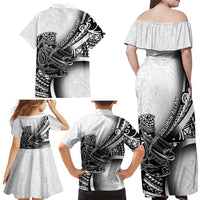Solomon Islands Nguzunguzu Family Matching Off Shoulder Maxi Dress and Hawaiian Shirt Polynesian Tribal Pattern