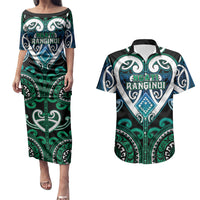 Custom Aotearoa Ngati Ranginui Couples Matching Puletasi and Hawaiian Shirt Maori Tribal Pattern LT05 Cyan - Polynesian Pride