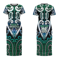 Custom Aotearoa Ngati Ranginui Family Matching Short Sleeve Bodycon Dress and Hawaiian Shirt Maori Tribal Pattern LT05 Mom's Dress Cyan - Polynesian Pride