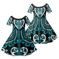 Custom Aotearoa Tapuika Family Matching Summer Maxi Dress and Hawaiian Shirt Maori Tribal Pattern LT05 Daughter's Dress Teal - Polynesian Pride