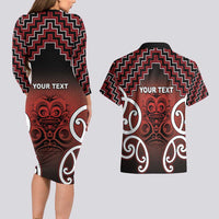 Personalised Aotearoa Mana Motuhake Couples Matching Long Sleeve Bodycon Dress and Hawaiian Shirt Poutama With Maori Pattern - Polynesian Pride