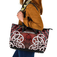 Aotearoa Mana Motuhake Leather Tote Bag Poutama With Maori Pattern - Polynesian Pride