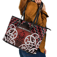 Aotearoa Mana Motuhake Leather Tote Bag Poutama With Maori Pattern - Polynesian Pride