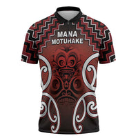 Personalised Aotearoa Mana Motuhake Zipper Polo Shirt Poutama With Maori Pattern LT05 Red - Polynesian Pride