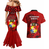 Tonga King Tupou I Day Couples Matching Mermaid Dress and Hawaiian Shirt Tropical Flowers With Ngatu Pattern LT05 - Polynesian Pride