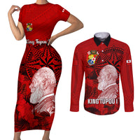 tonga-king-tupou-i-day-couples-matching-short-sleeve-bodycon-dress-and-long-sleeve-button-shirts-tropical-flowers-with-ngatu-pattern