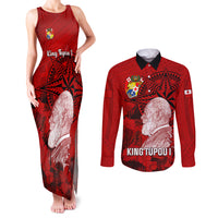 Tonga King Tupou I Day Couples Matching Tank Maxi Dress and Long Sleeve Button Shirts Tropical Flowers With Ngatu Pattern LT05 Red - Polynesian Pride