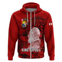 Tonga King Tupou I Day Hoodie Tropical Flowers With Ngatu Pattern LT05 Zip Hoodie Red - Polynesian Pride