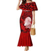 Tonga King Tupou I Day Mermaid Dress Tropical Flowers With Ngatu Pattern LT05 Women Red - Polynesian Pride