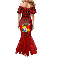 Tonga King Tupou I Day Mermaid Dress Tropical Flowers With Ngatu Pattern LT05 - Polynesian Pride