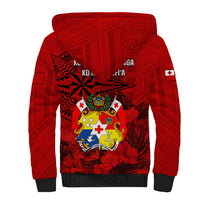 Tonga King Tupou I Day Sherpa Hoodie Tropical Flowers With Ngatu Pattern LT05 - Polynesian Pride
