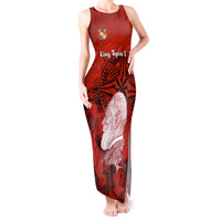 Tonga King Tupou I Day Tank Maxi Dress Tropical Flowers With Ngatu Pattern LT05 Women Red - Polynesian Pride