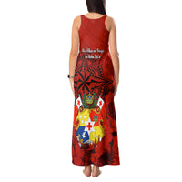 Tonga King Tupou I Day Tank Maxi Dress Tropical Flowers With Ngatu Pattern LT05 - Polynesian Pride