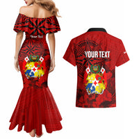 Personalized Tonga King Tupou I Day Couples Matching Mermaid Dress and Hawaiian Shirt Tropical Flowers With Ngatu Pattern LT05 - Polynesian Pride