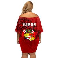Personalized Tonga King Tupou I Day Off Shoulder Short Dress Tropical Flowers With Ngatu Pattern LT05 - Polynesian Pride