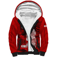 Personalized Tonga King Tupou I Day Sherpa Hoodie Tropical Flowers With Ngatu Pattern LT05 Unisex Red - Polynesian Pride