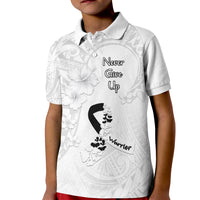 Lung Cancer Awareness Kid Polo Shirt Never Give Up Polynesian Style LT05 Kid White - Polynesian Pride