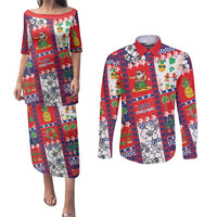 Wallis And Futuna Christmas Couples Matching Puletasi and Long Sleeve Button Shirt Festive Beach Vibes LT05 Red - Polynesian Pride