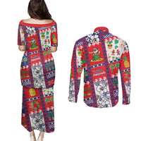 Wallis And Futuna Christmas Couples Matching Puletasi and Long Sleeve Button Shirt Festive Beach Vibes LT05 - Polynesian Pride