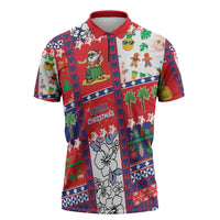 Wallis And Futuna Christmas Zipper Polo Shirt Festive Beach Vibes LT05 Red - Polynesian Pride