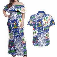 Northern Mariana Islands Christmas Couples Matching Off Shoulder Maxi Dress and Hawaiian Shirt Festive Beach Vibes LT05 Blue - Polynesian Pride