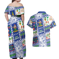 Northern Mariana Islands Christmas Couples Matching Off Shoulder Maxi Dress and Hawaiian Shirt Festive Beach Vibes LT05 - Polynesian Pride