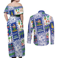 Northern Mariana Islands Christmas Couples Matching Off Shoulder Maxi Dress and Long Sleeve Button Shirt Festive Beach Vibes - Polynesian Pride