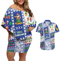 Northern Mariana Islands Christmas Couples Matching Off Shoulder Short Dress and Hawaiian Shirt Festive Beach Vibes - Polynesian Pride
