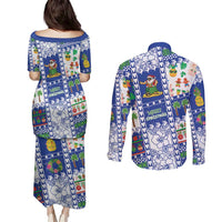 Northern Mariana Islands Christmas Couples Matching Puletasi and Long Sleeve Button Shirt Festive Beach Vibes - Polynesian Pride