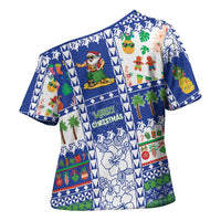 Northern Mariana Islands Christmas Cross Shoulder Shirt Festive Beach Vibes LT05 - Polynesian Pride