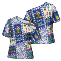 Northern Mariana Islands Christmas Cross Shoulder Shirt Festive Beach Vibes LT05 - Polynesian Pride