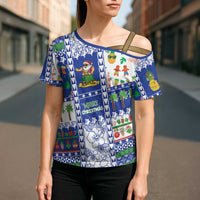 Northern Mariana Islands Christmas Cross Shoulder Shirt Festive Beach Vibes - Polynesian Pride