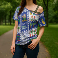 Northern Mariana Islands Christmas Cross Shoulder Shirt Festive Beach Vibes LT05 - Polynesian Pride