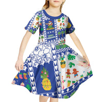 Northern Mariana Islands Christmas Kid Short Sleeve Dress Festive Beach Vibes LT05 - Polynesian Pride