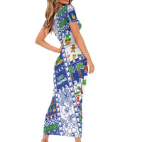 Northern Mariana Islands Christmas Short Sleeve Bodycon Dress Festive Beach Vibes LT05 - Polynesian Pride